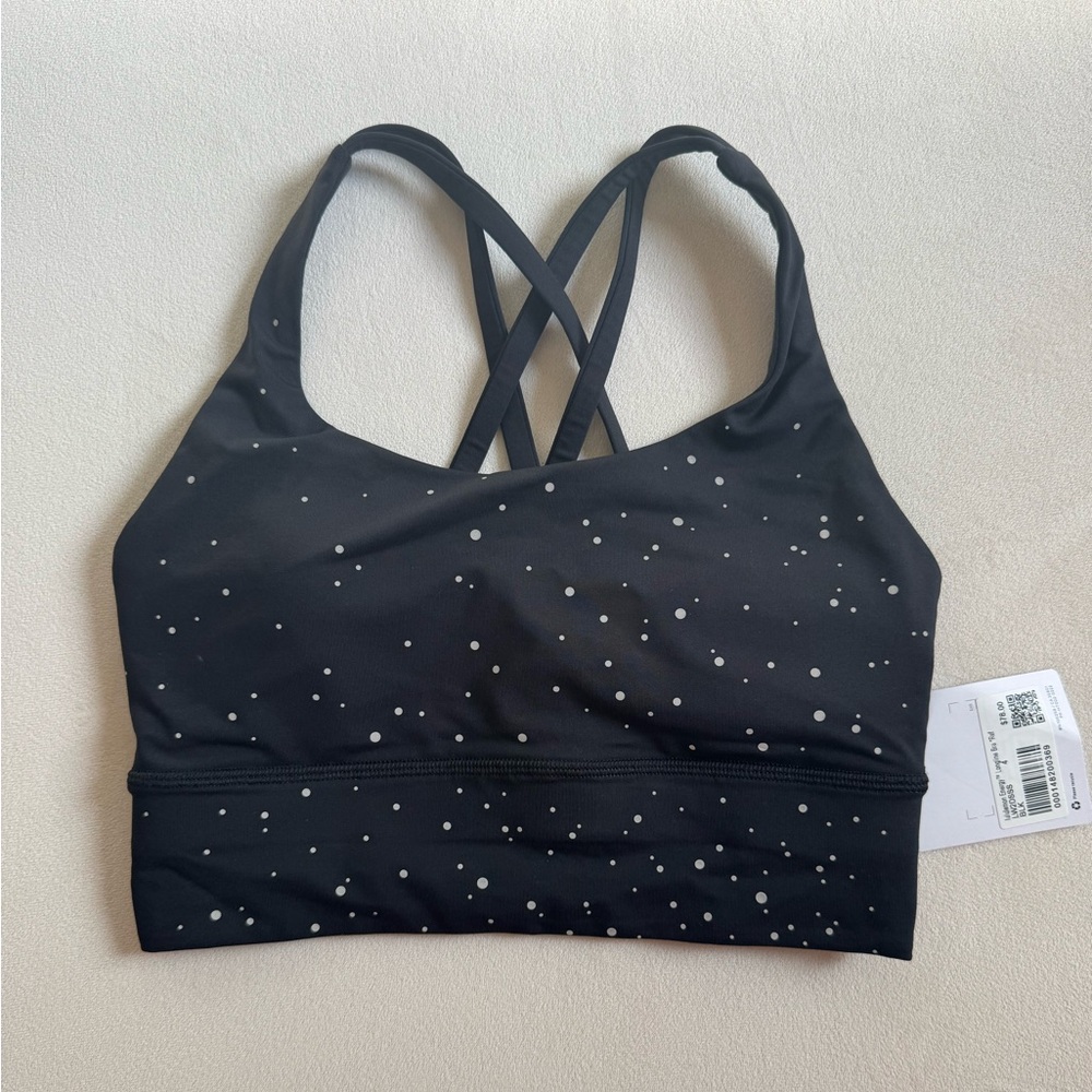 Lululemon Women's Black Sports Bra with reflective White/silver Dots- brand new